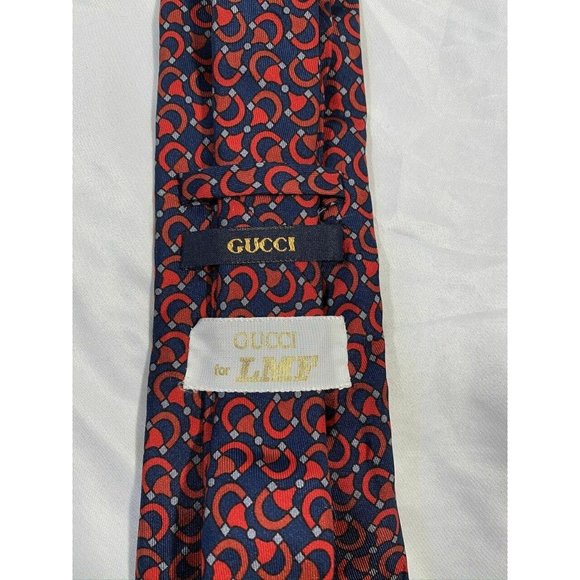 Gucci for LMF Horsebit Navy Red Silk Tie - Picture 4 of 6